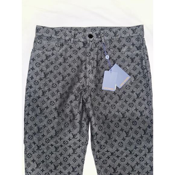 Louis Vuitton NBA Monogram Logo Gris Chine Grey Black Regular Denim Jeans 34 - Picture 5 of 16